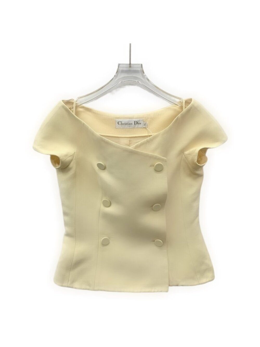 Dior Beige Wool Double-Breasted Off-Shoulder Short-Sleeve Top
